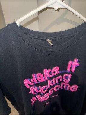 Women’s Black Short-Sleeve Tee with Pink Neon Script